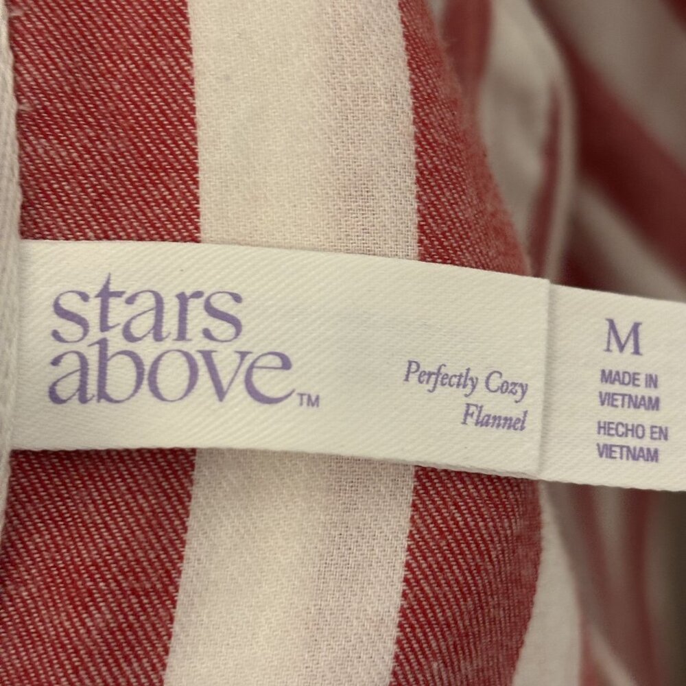 Red & White Striped Button-Down Nightshirt By Stars Above Long Sleeves Flannel M - Picture 6 of 10